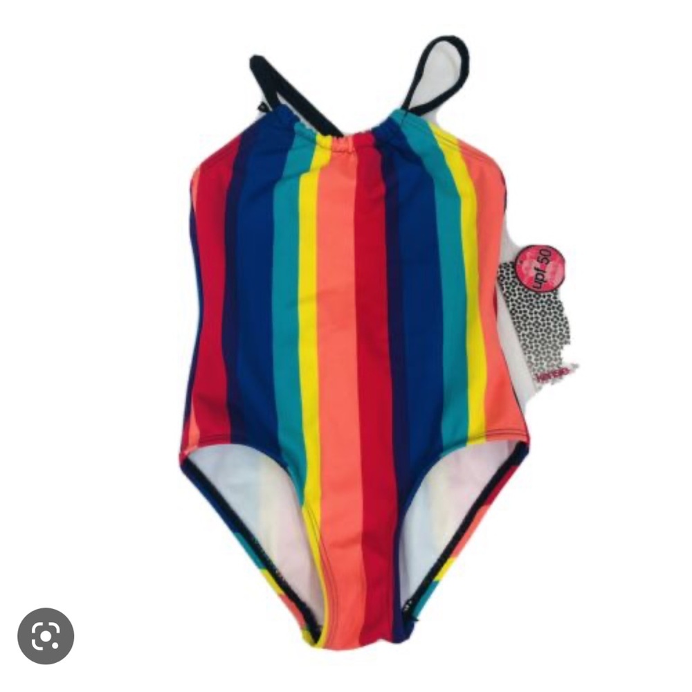 New Kenzie Girl One Piece Swimsuit Size 14 16 Teen Tween Rainbow Stripe Stripes